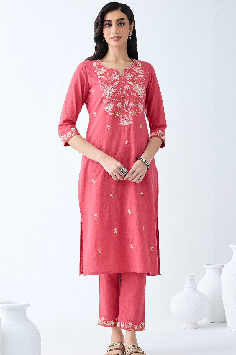 Pink Handcrafted Straight Gauze Slub Kurta