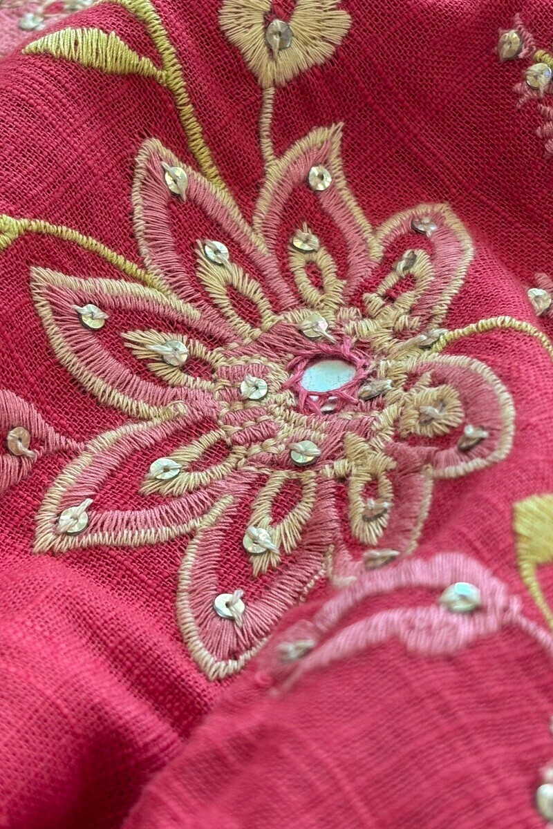 Pink Handcrafted Straight Gauze Slub Kurta