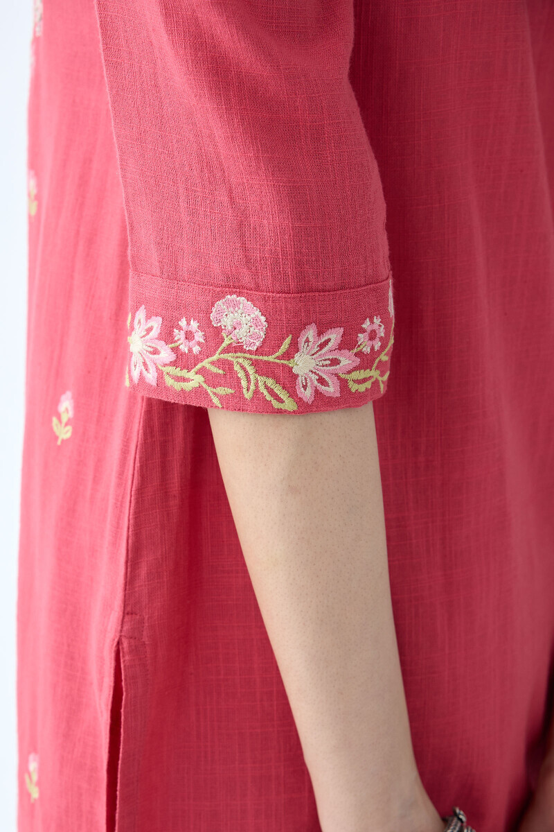 Pink Handcrafted Straight Gauze Slub Kurta