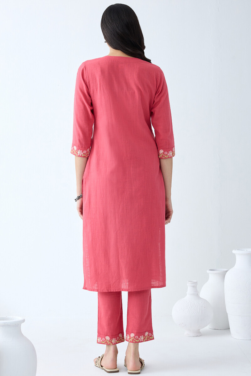 Pink Handcrafted Straight Gauze Slub Kurta