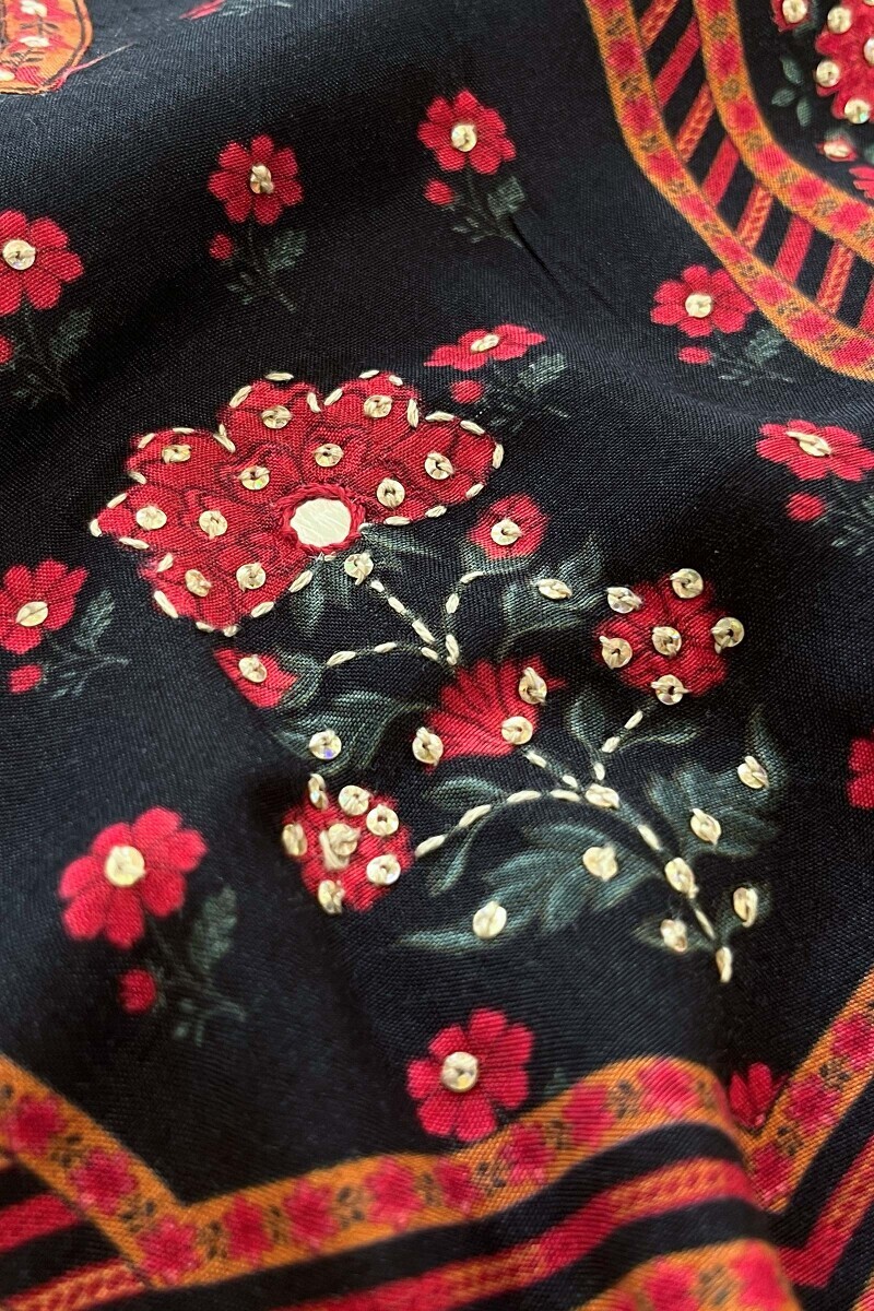 Black Printed Straight Viscose Kurta