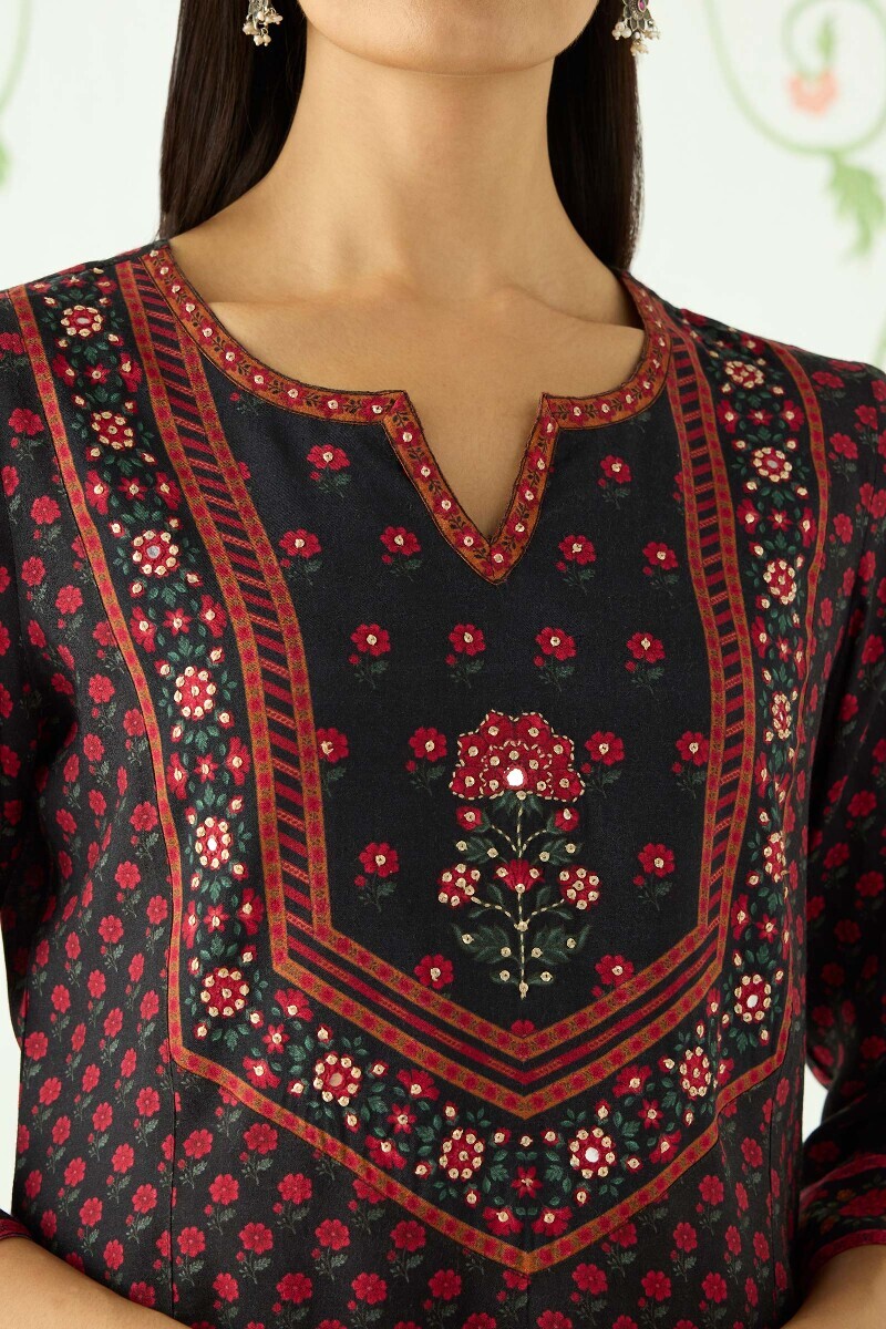 Black Printed Straight Viscose Kurta