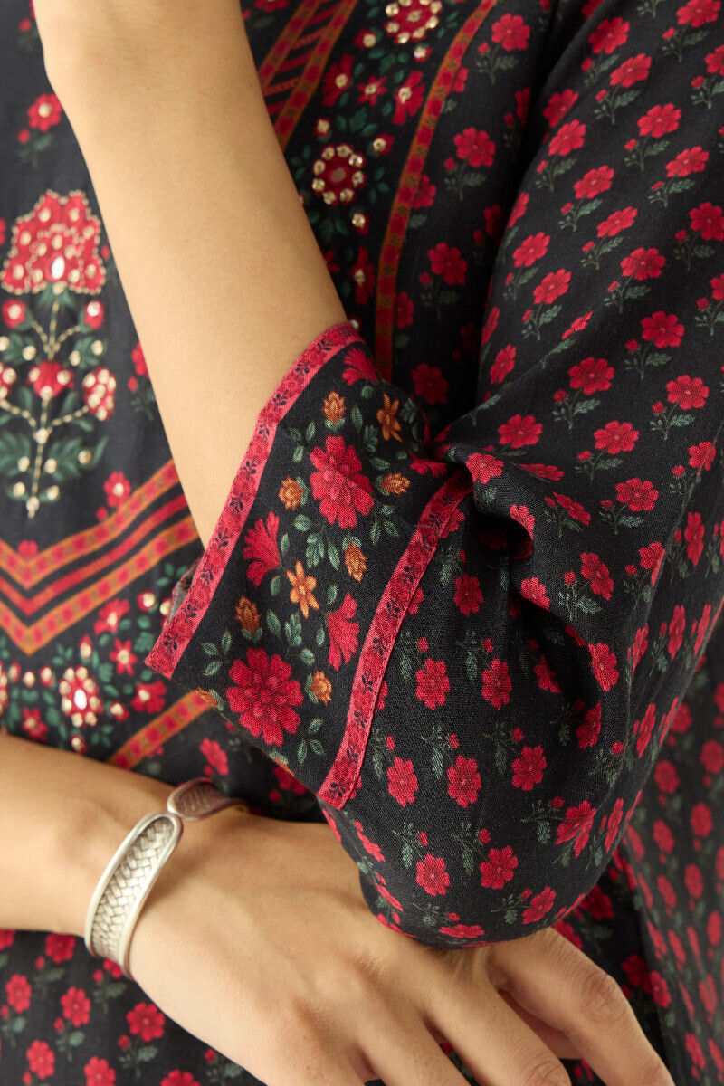 Black Printed Straight Viscose Kurta