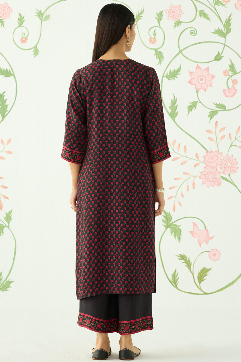 Black Printed Straight Viscose Kurta