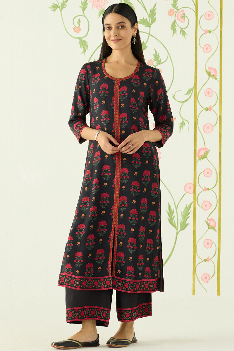 Black Printed Straight Viscose Kurta