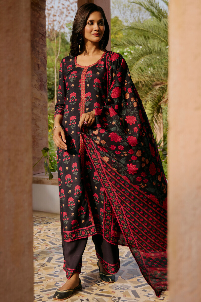 Black Printed Straight Viscose Kurta