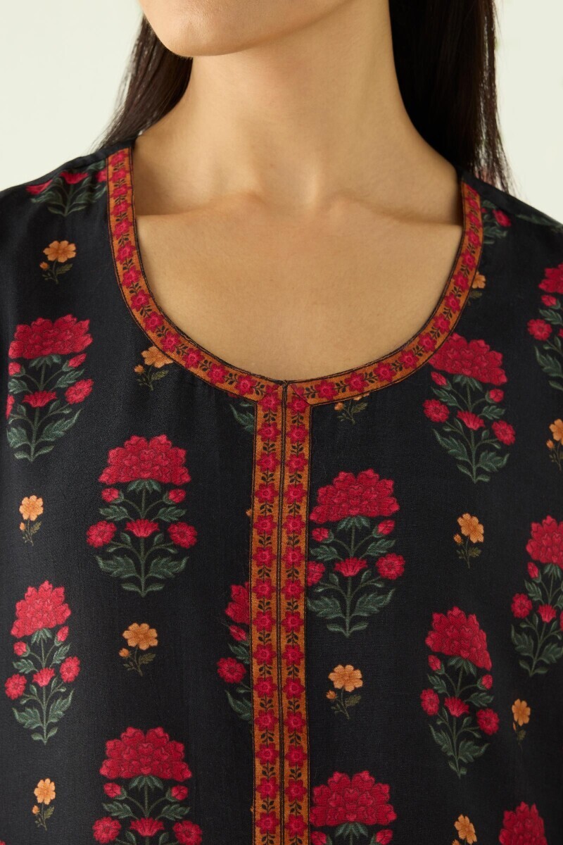 Black Printed Straight Viscose Kurta