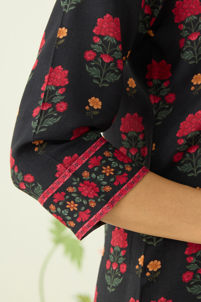 Black Printed Straight Viscose Kurta