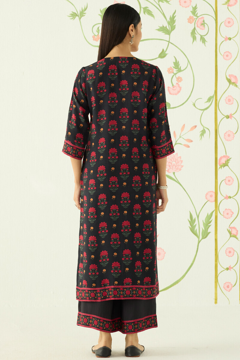 Black Printed Straight Viscose Kurta