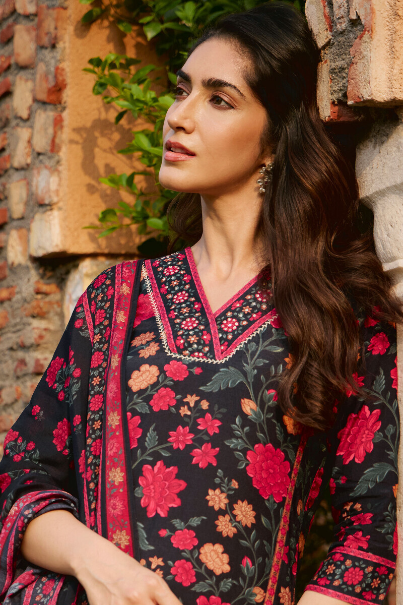 Black Printed Straight Viscose Kurta