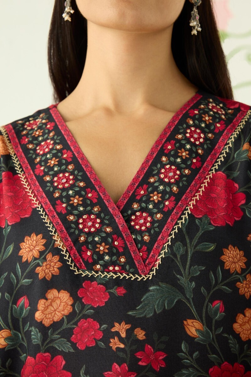 Black Printed Straight Viscose Kurta