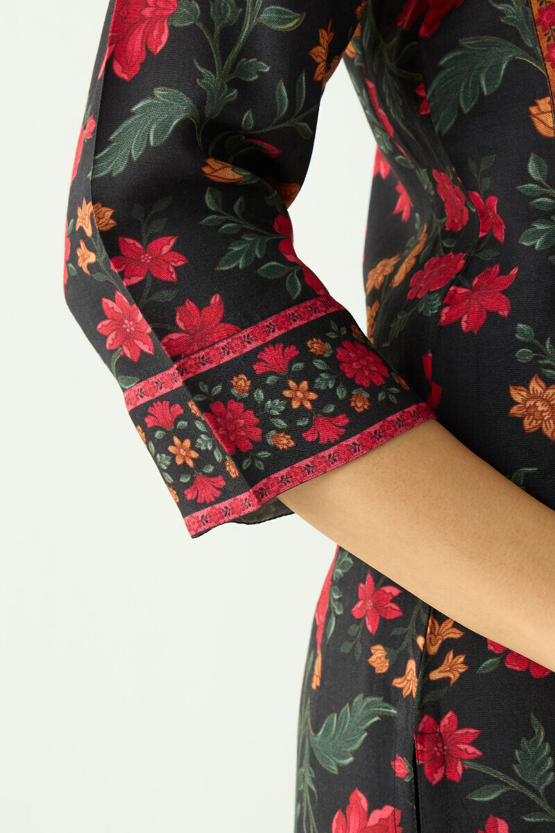 Black Printed Straight Viscose Kurta