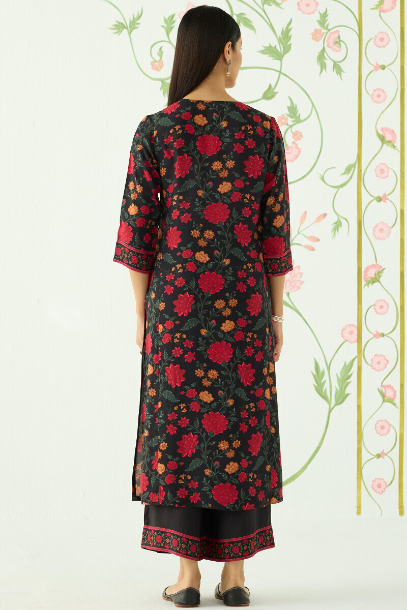 Black Printed Straight Viscose Kurta