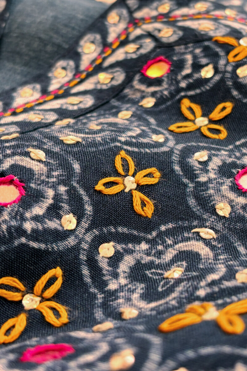 Blue Printed Straight Viscose Kurta