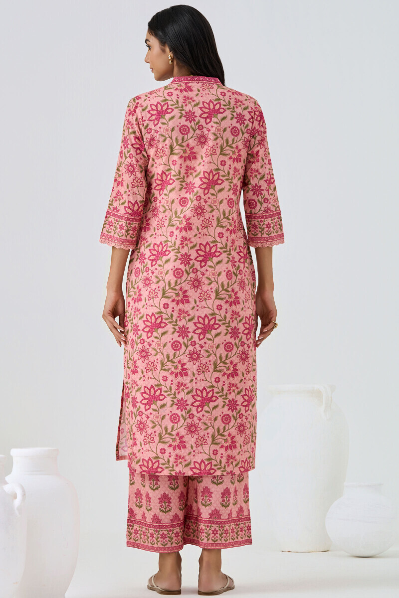 Peach Printed Angrakha Cotton Kurta
