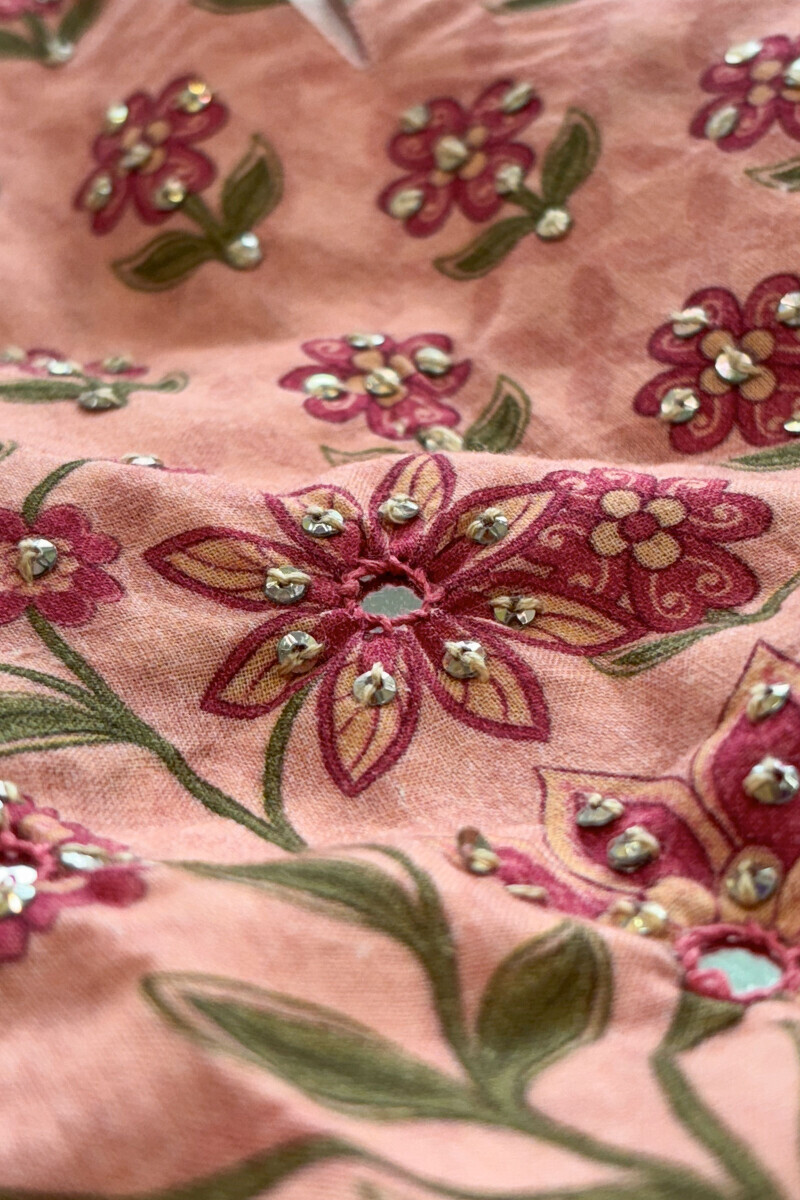 Peach Printed Straight Cotton Kurta