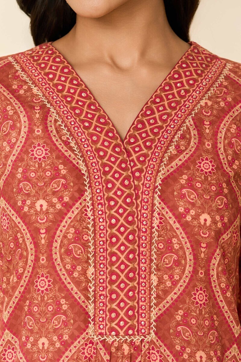 Brown Printed Straight Cotton Kurta