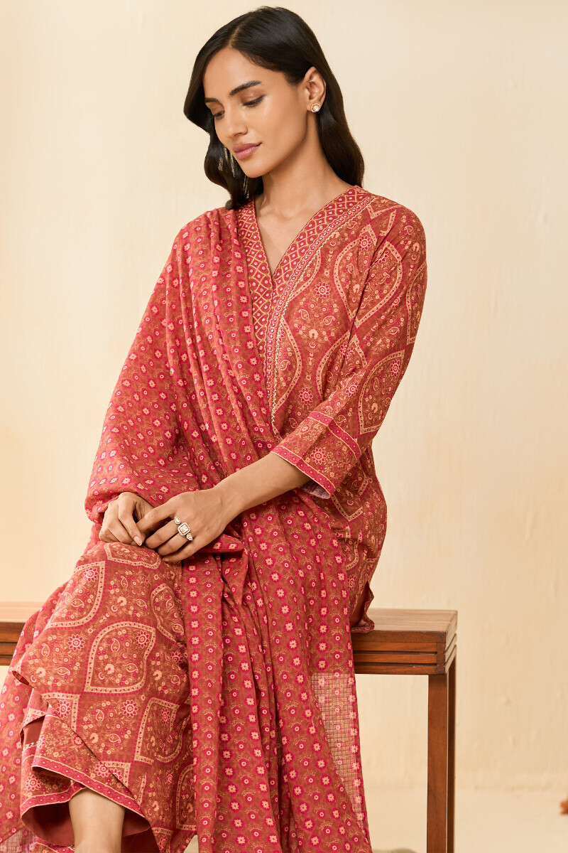 Brown Printed Straight Cotton Kurta