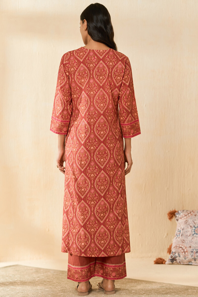 Brown Printed Straight Cotton Kurta