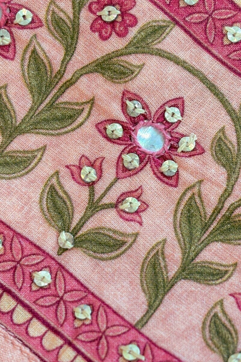 Peach Printed Straight Cotton Kurta