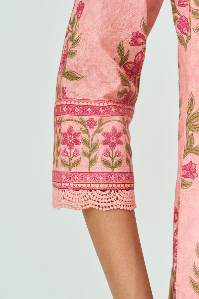 Peach Printed Straight Cotton Kurta