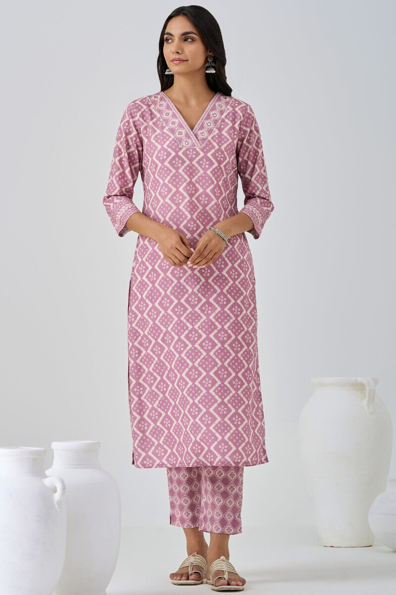 Purple Printed Straight Cotton Kurta