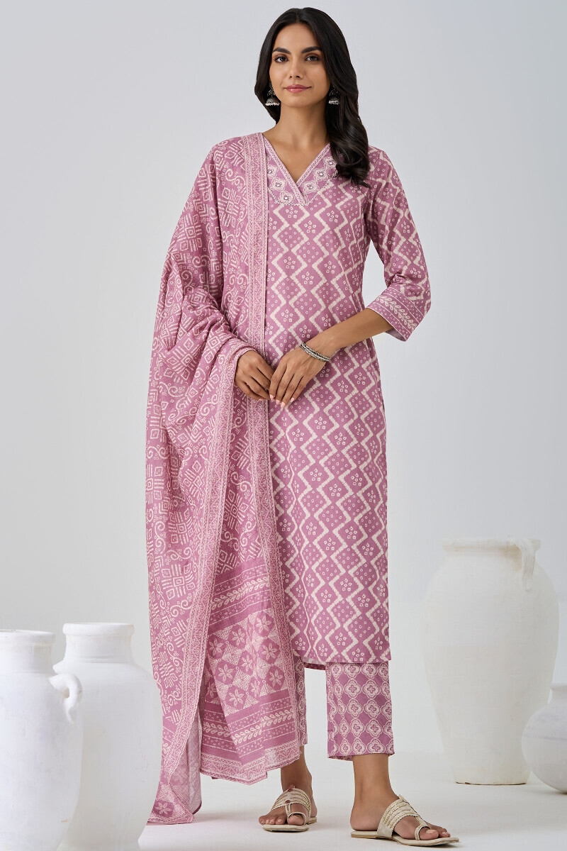 Purple Printed Straight Cotton Kurta