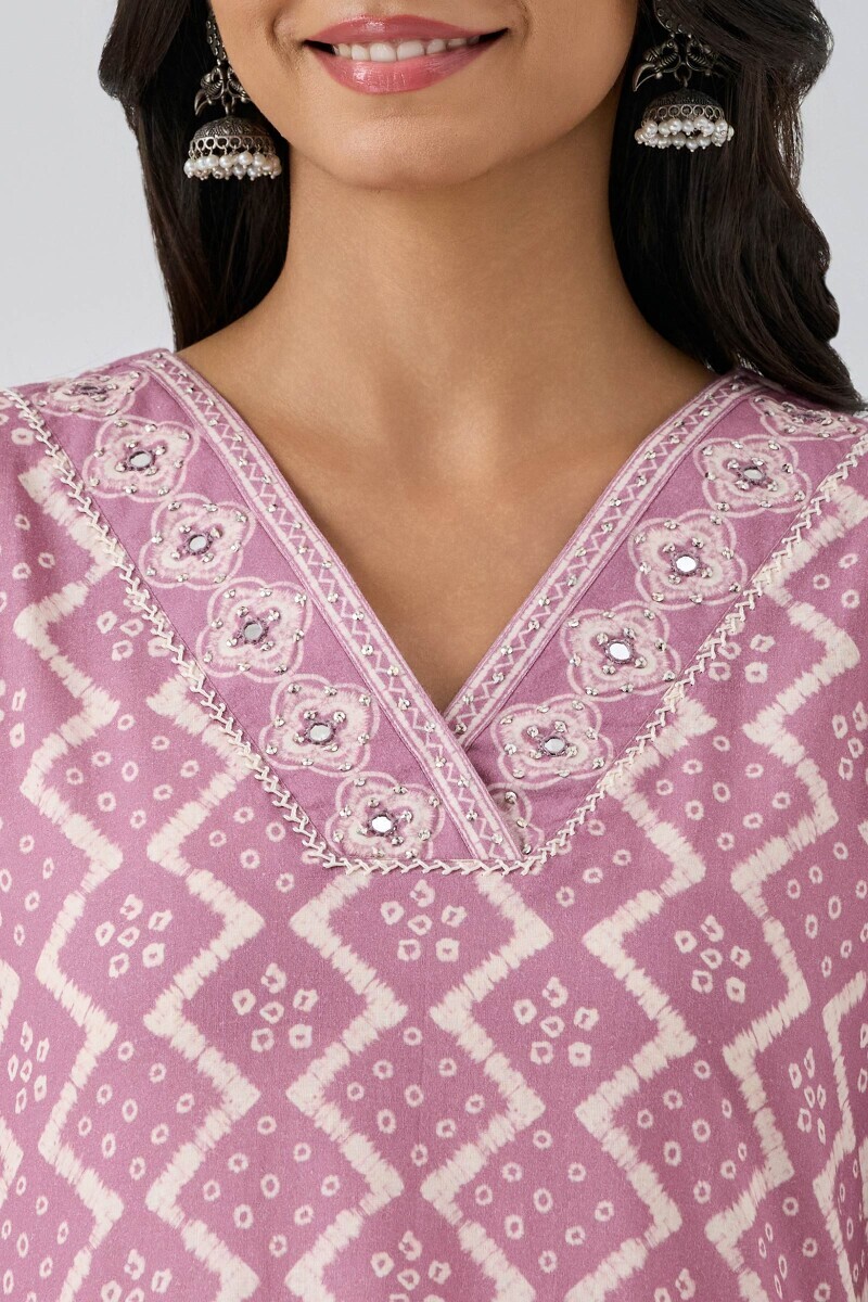 Purple Printed Straight Cotton Kurta