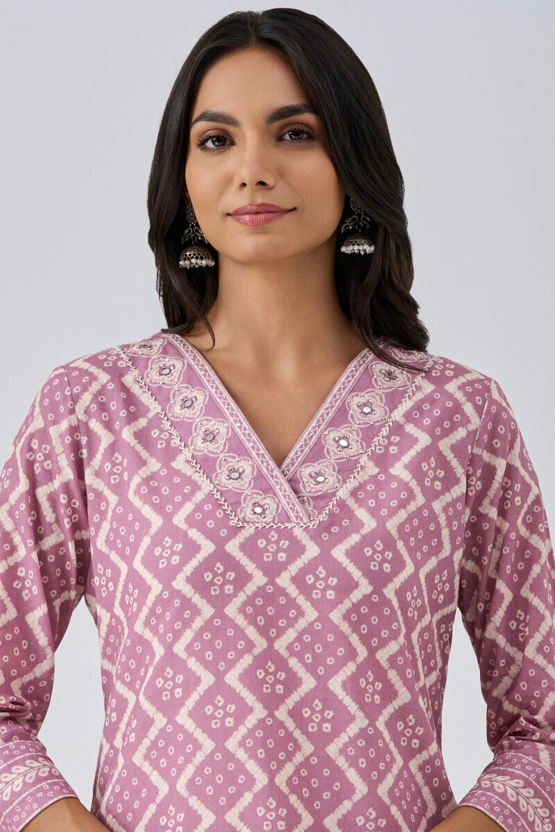 Purple Printed Straight Cotton Kurta