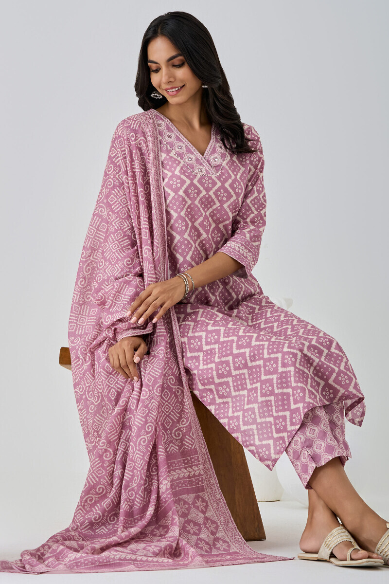 Purple Printed Straight Cotton Kurta