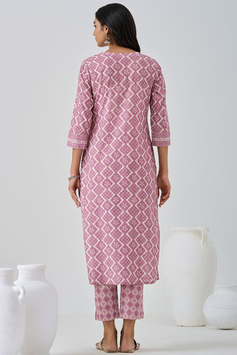 Purple Printed Straight Cotton Kurta