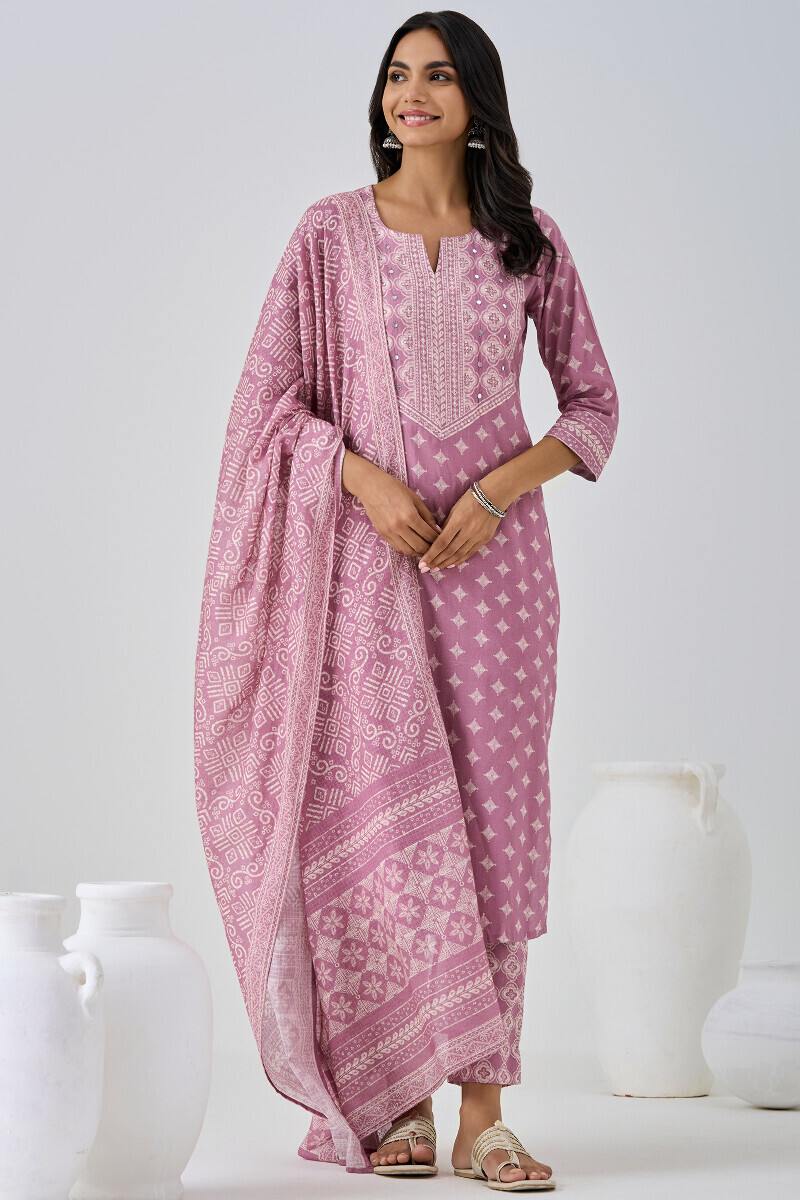 Purple Printed Straight Cotton Kurta