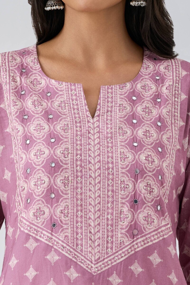 Purple Printed Straight Cotton Kurta
