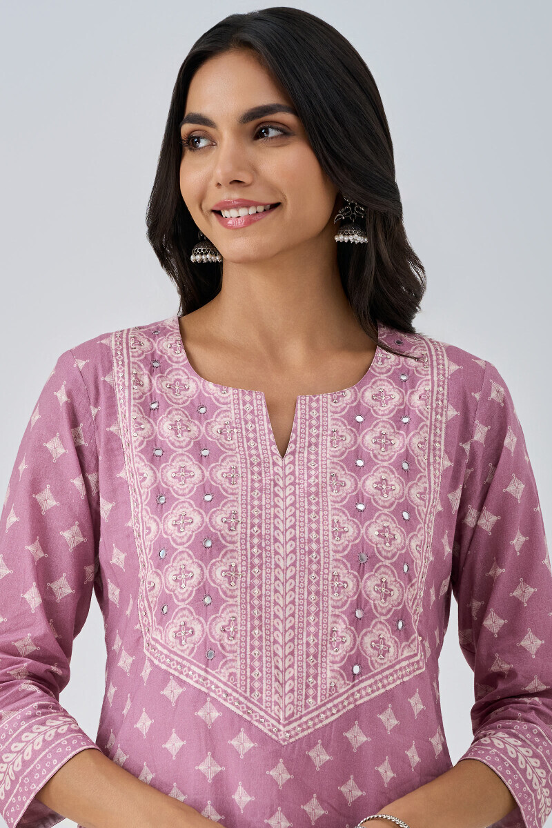 Purple Printed Straight Cotton Kurta