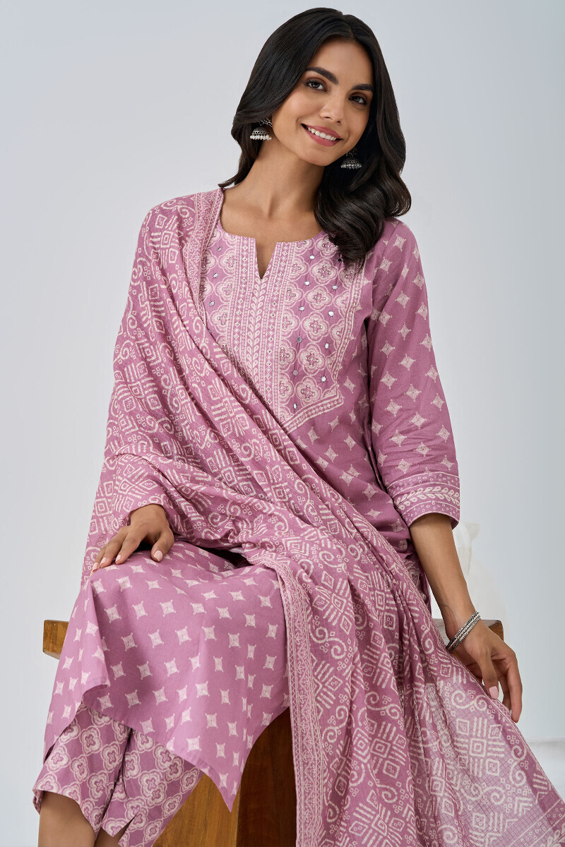 Purple Printed Straight Cotton Kurta