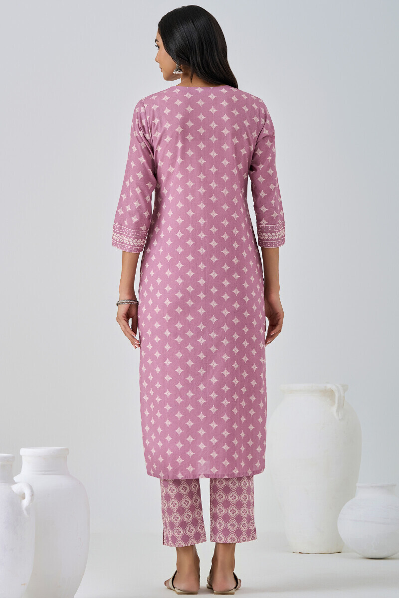 Purple Printed Straight Cotton Kurta