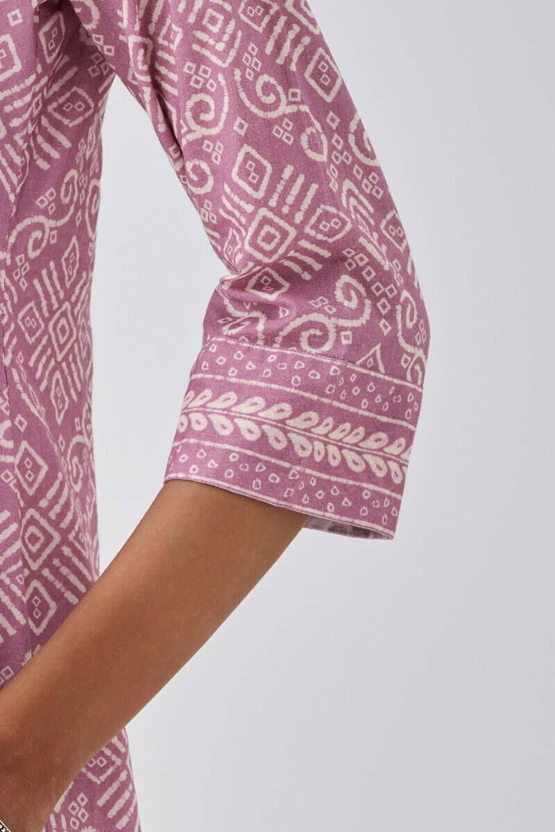 Purple Printed A-Line Cotton Kurta