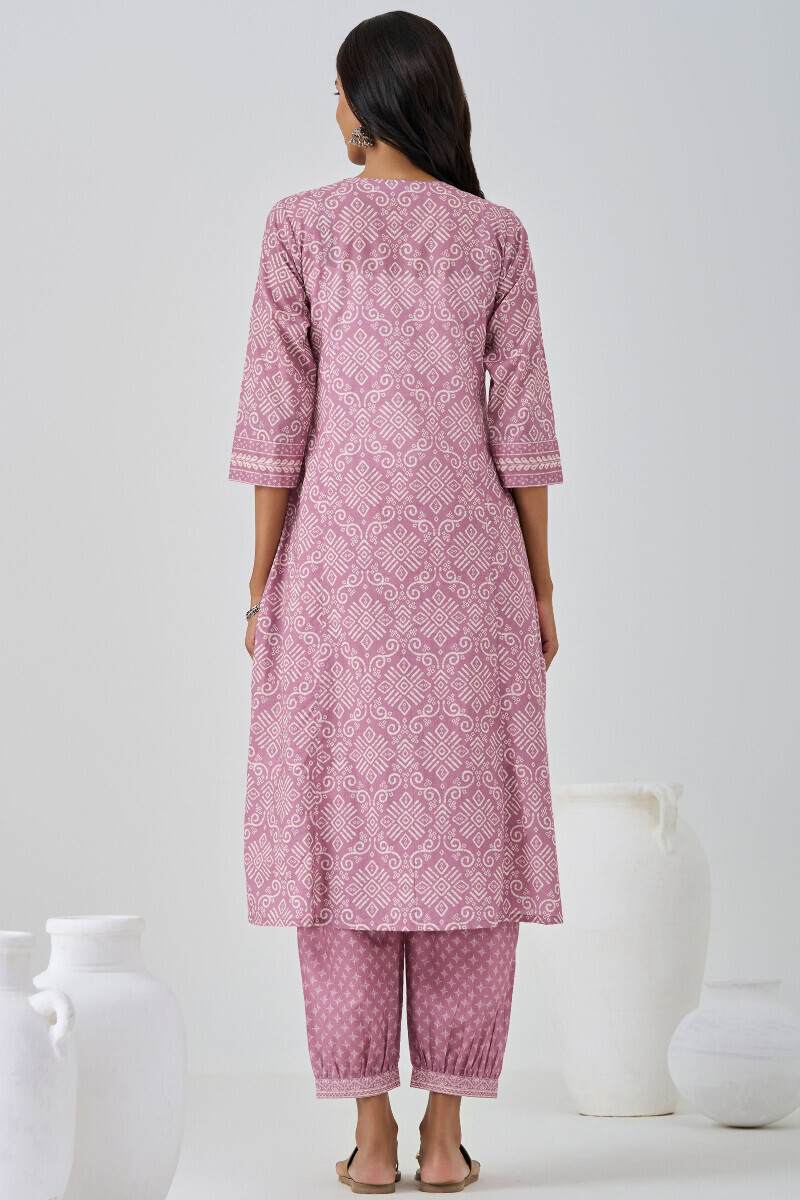 Purple Printed A-Line Cotton Kurta