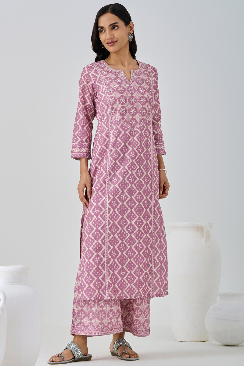 Purple Printed Straight Cotton Kurta