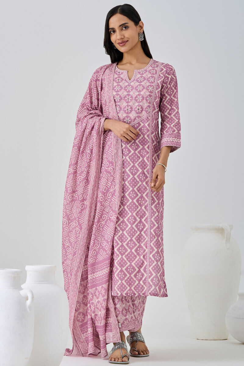 Purple Printed Straight Cotton Kurta