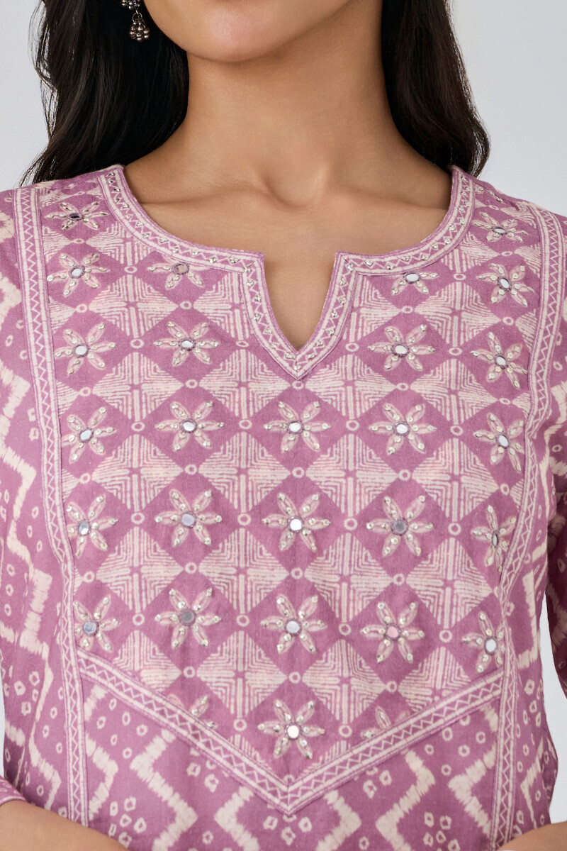 Purple Printed Straight Cotton Kurta