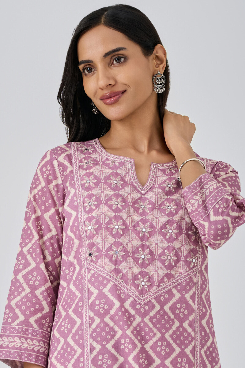 Purple Printed Straight Cotton Kurta