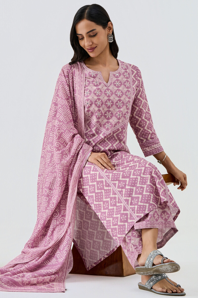 Purple Printed Straight Cotton Kurta