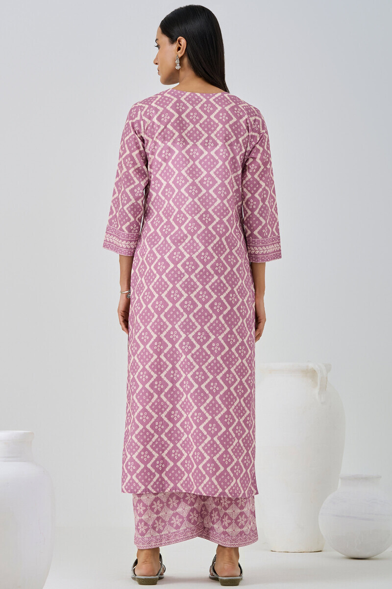 Purple Printed Straight Cotton Kurta