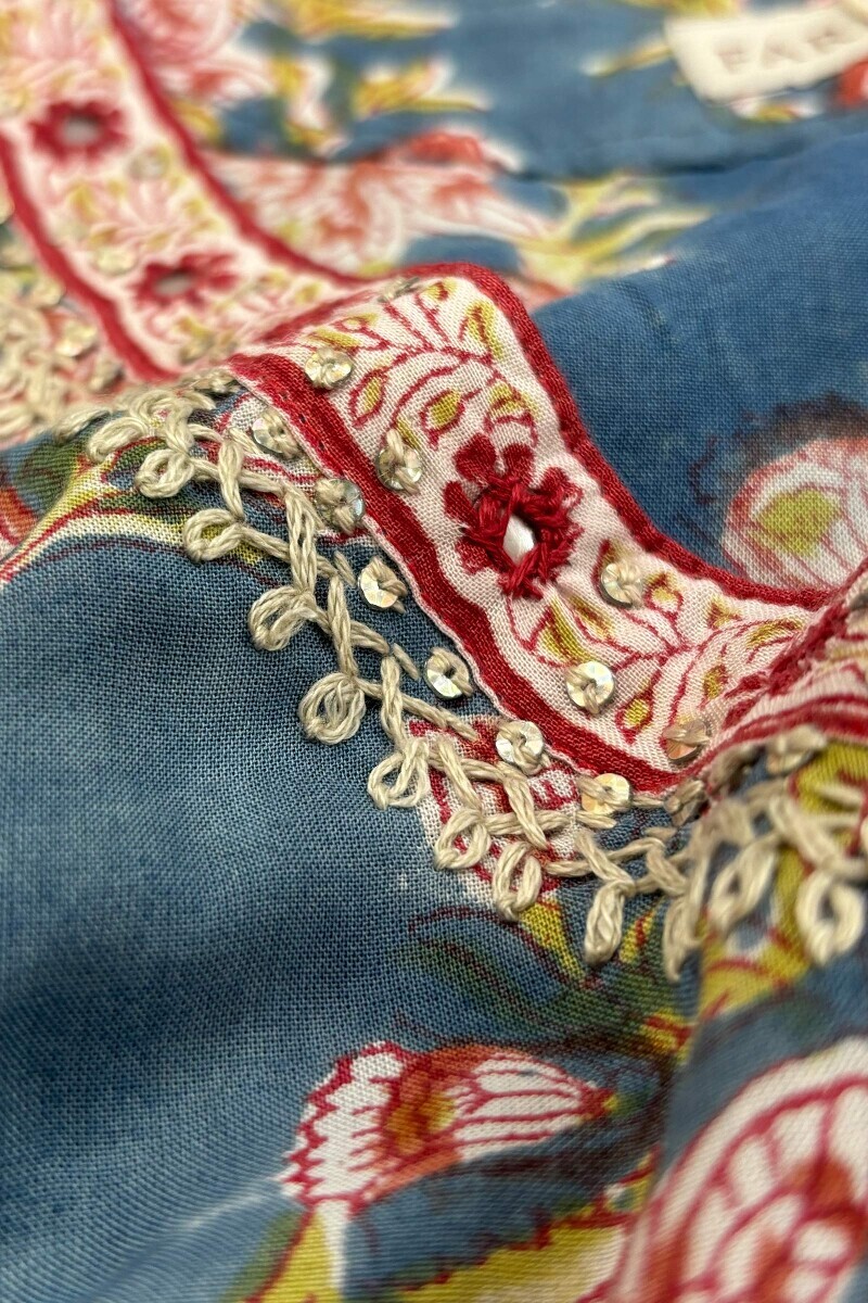 Blue Hand Block Printed Straight Modal Kurta