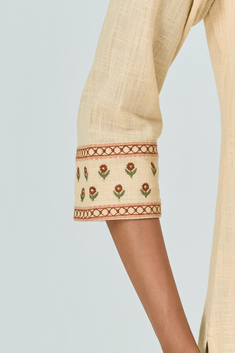 Beige Handcrafted Straight Gauze Slub Kurta