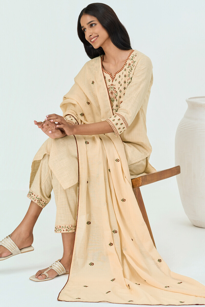 Beige Handcrafted Straight Gauze Slub Kurta