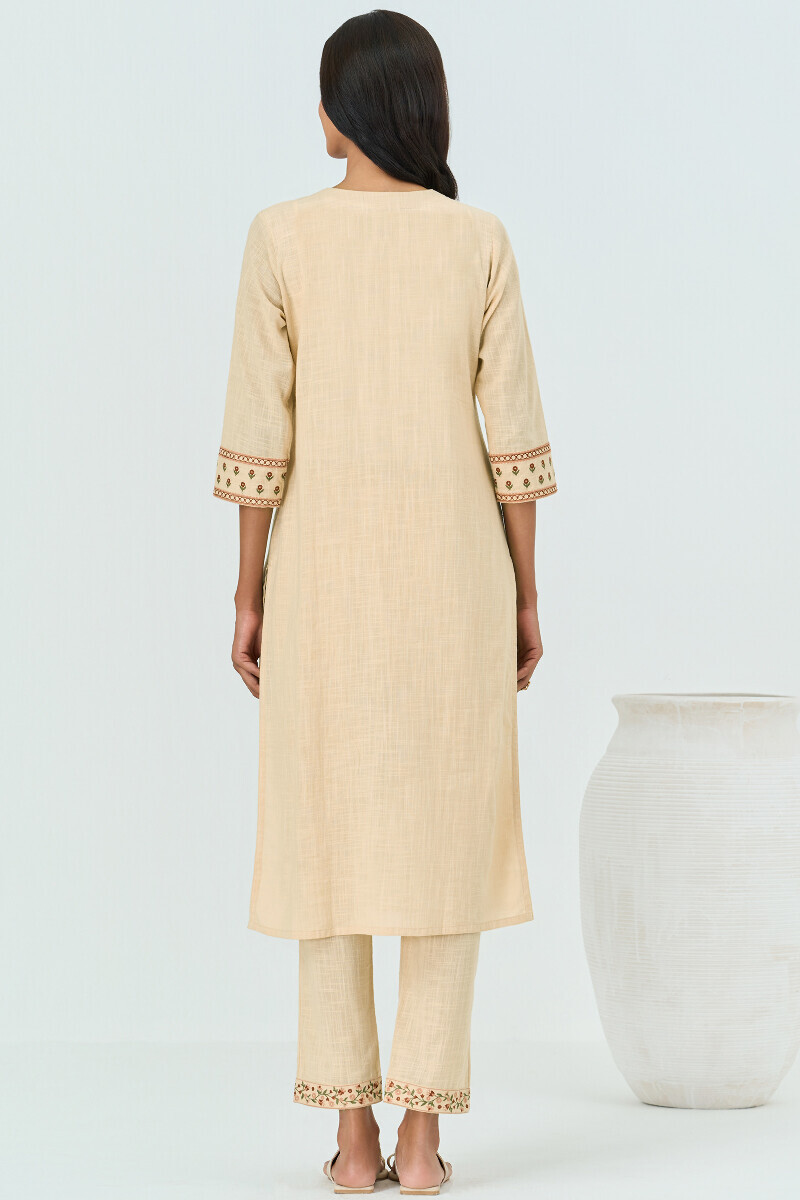 Beige Handcrafted Straight Gauze Slub Kurta