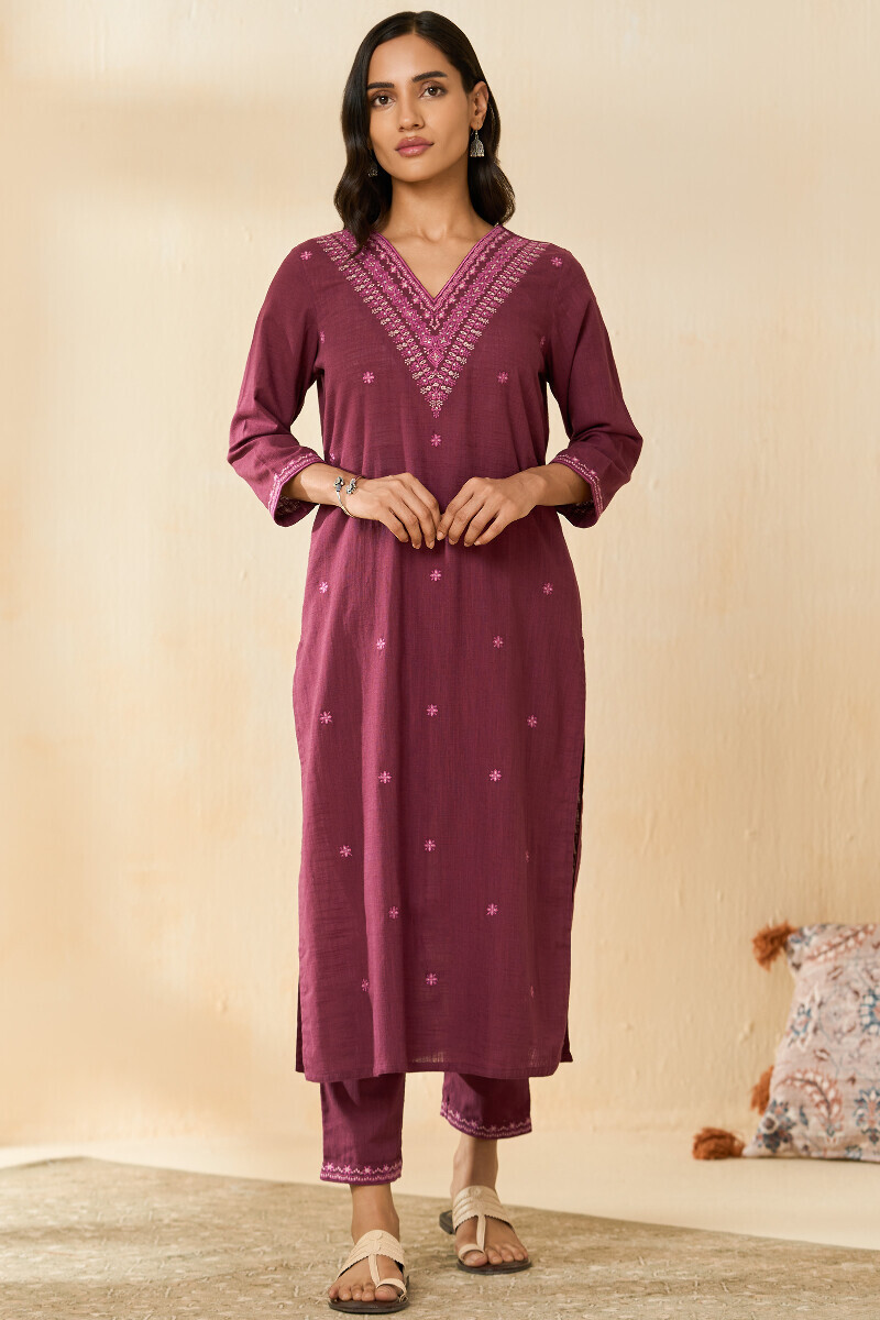 Plum Handcrafted Straight Gauze Slub Kurta