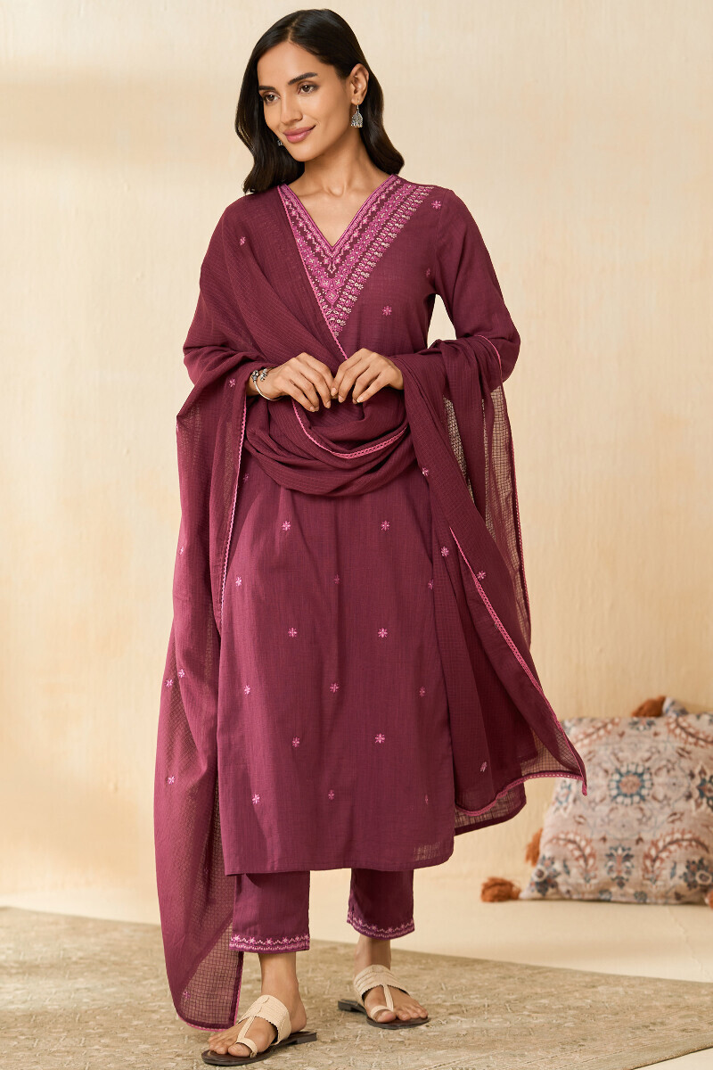 Plum Handcrafted Straight Gauze Slub Kurta
